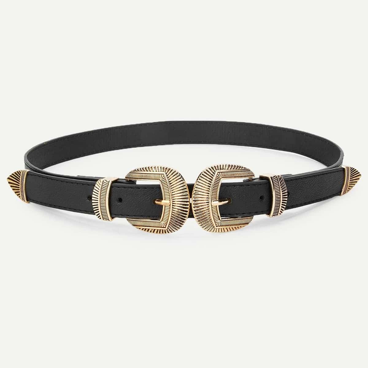 

Double Buckle Western Belt, Black