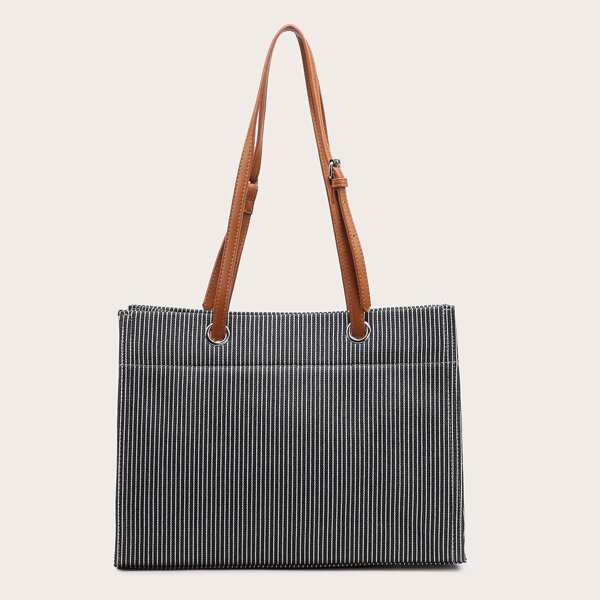 

Striped Graphic Tote Bag, Black and white