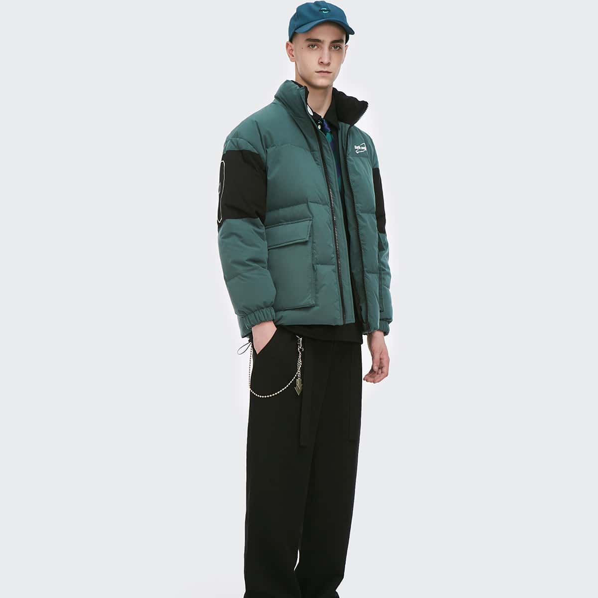 

Guys Flap Pocket Letter Graphic Puffer Jacket, Cadet blue