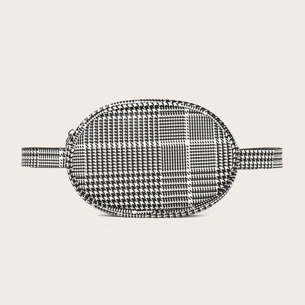 

Houndstooth Graphic Belt Bag, Black and white