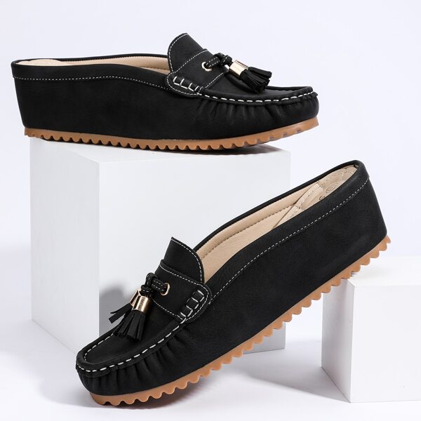 

Tassel Decor Hidden Wedge Loafers, Black