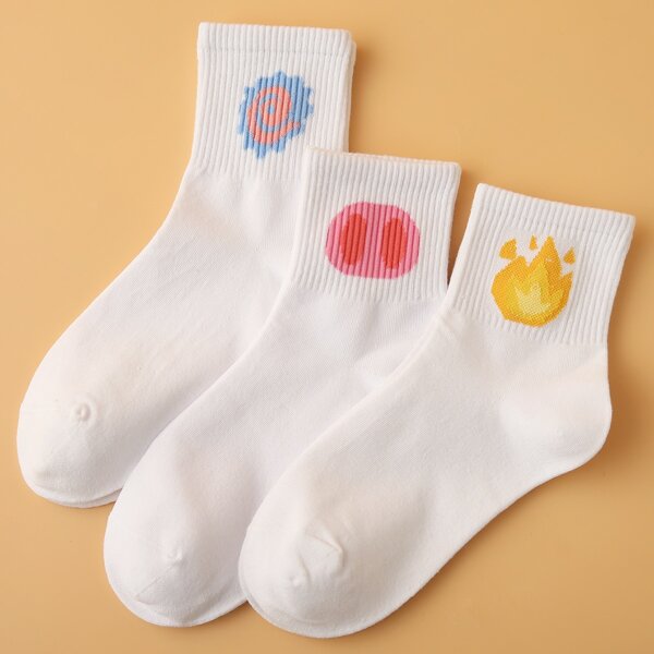 

3pairs Cartoon Graphic Socks, Multicolor