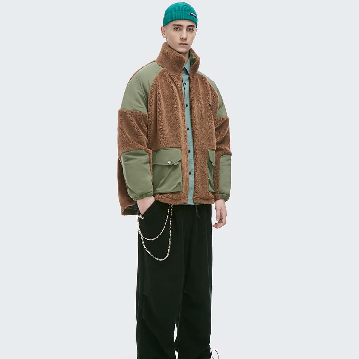 

Guys Color Block Flap Pocket Teddy Jacket, Multicolor