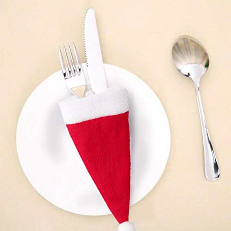

10pcs Christmas Hat Design Cutlery Cover, Red and white
