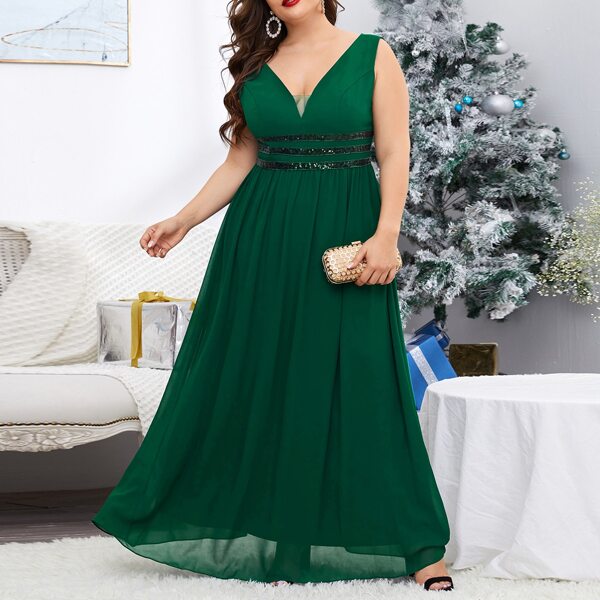 

Plus Contrast Sequin Maxi Dress, Green