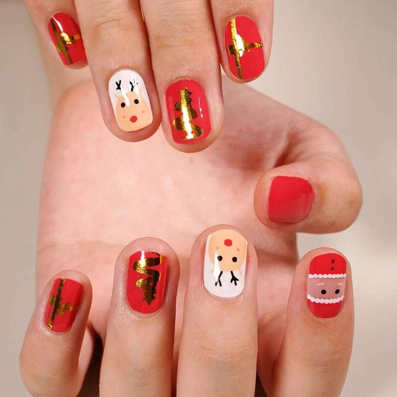 

14pcs Christmas Pattern Nail Sticker, Red