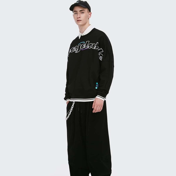 

Men Drop Shoulder Letter Graphic Pullover, Black