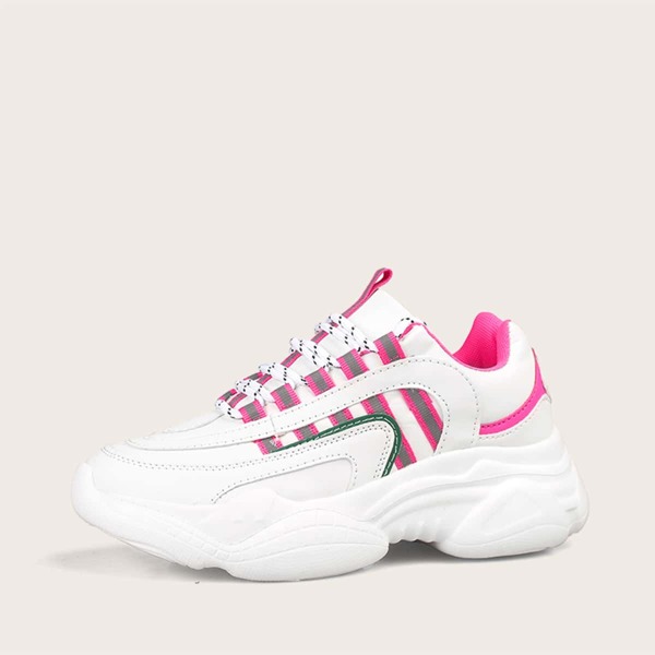 

Colorblock Lace-up Front Chunky Sneakers, White