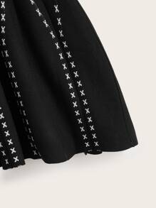 EMERY ROSE Graphic Pattern Elastic Waist Sweater Skirt - Black - View 4