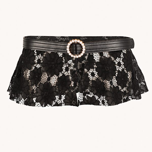

Lace Faux Pearl Buckle Belt, Black