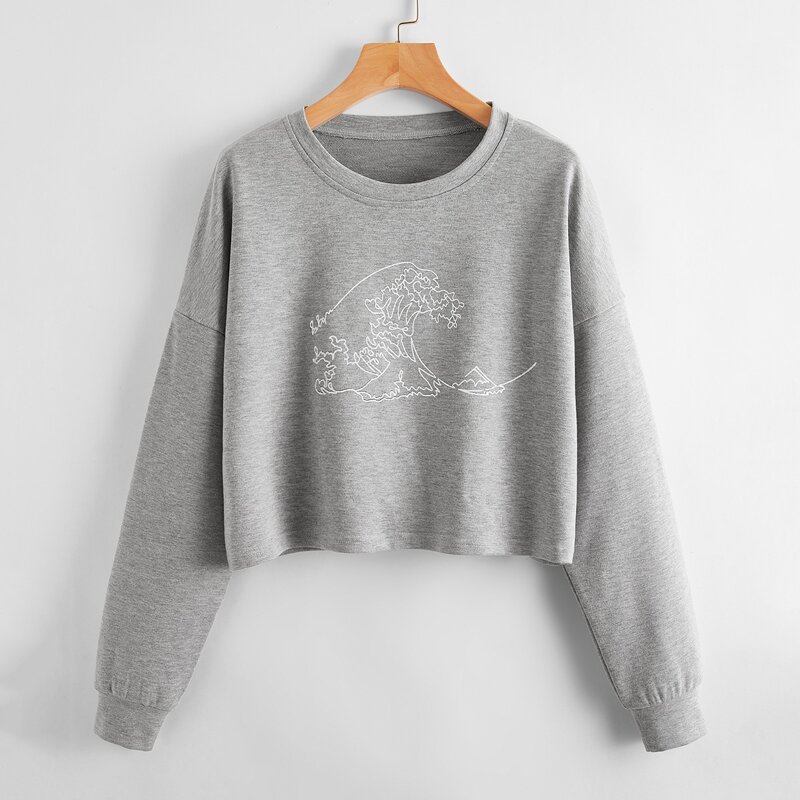 

Wave Graphic Crop Sweatshirt, Light grey