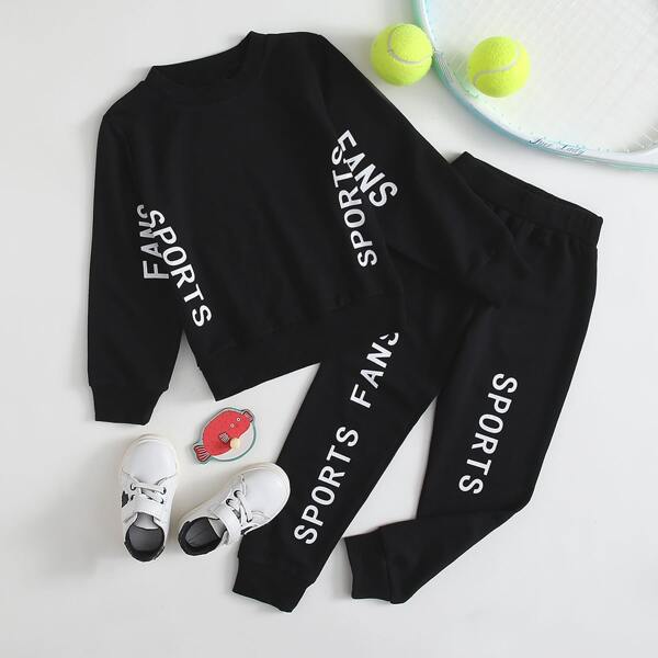 

Toddler Boys Letter Graphic Sweatshirt & Sweatpants, Black