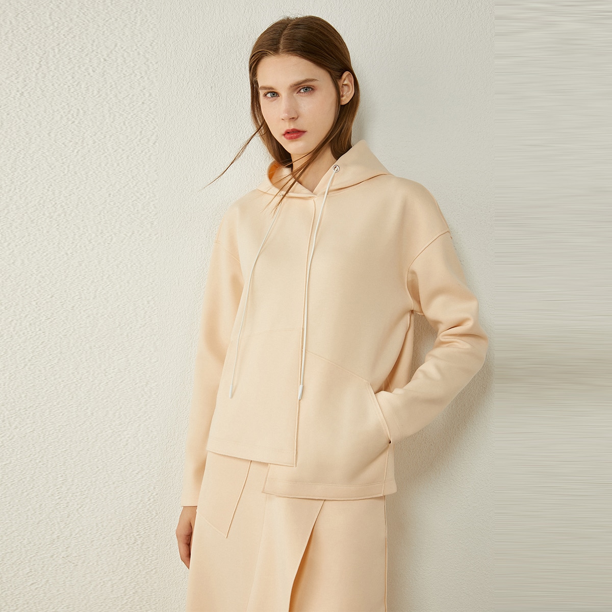 Image of Asymmetrical Hem Drop Shoulder Drawstring Hoodie