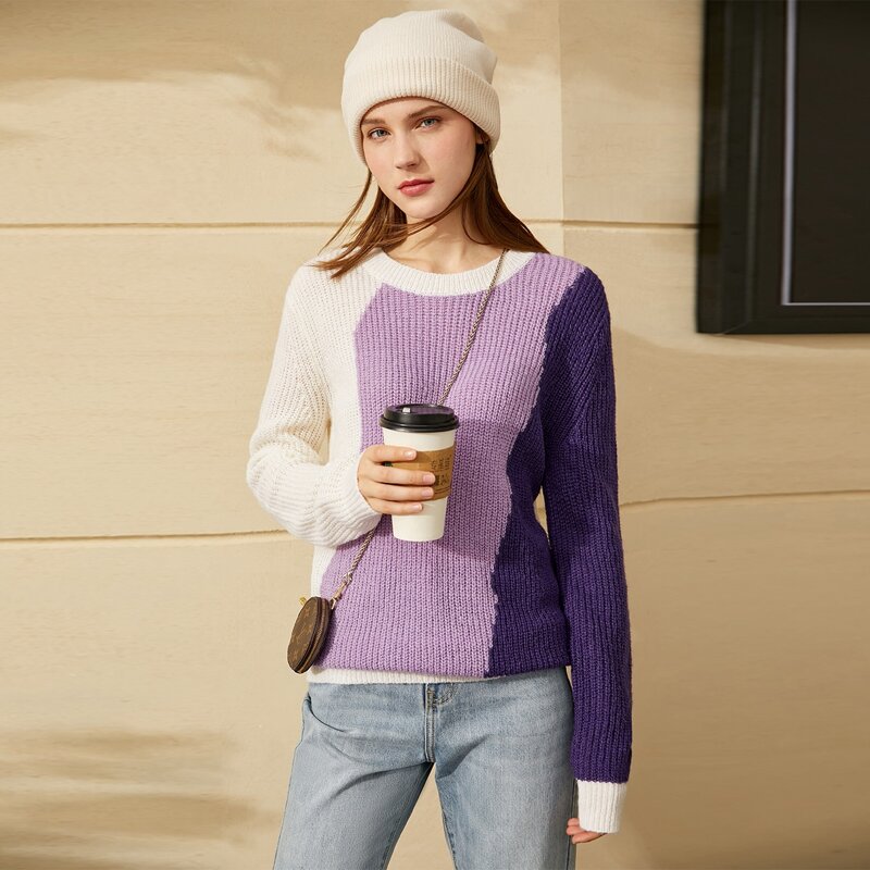 

Drop Shoulder Colorblock Sweater, Purple
