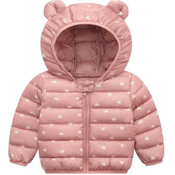 

Toddler Girls Cartoon Graphic 3D Ear Hooded Padded Jacket, Dusty pink