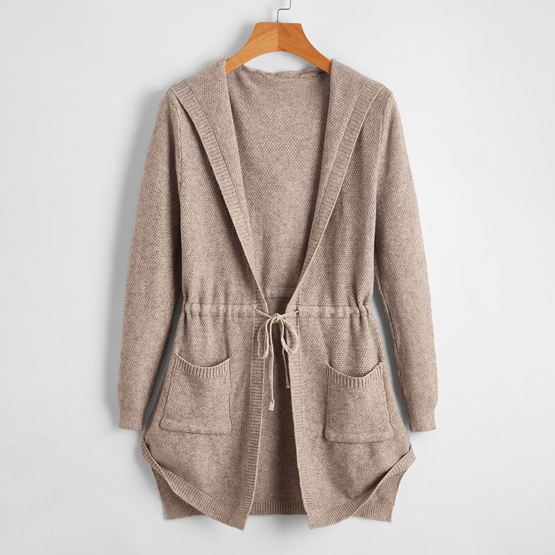 

Solid Drawstring Pocket Cardigan, Khaki