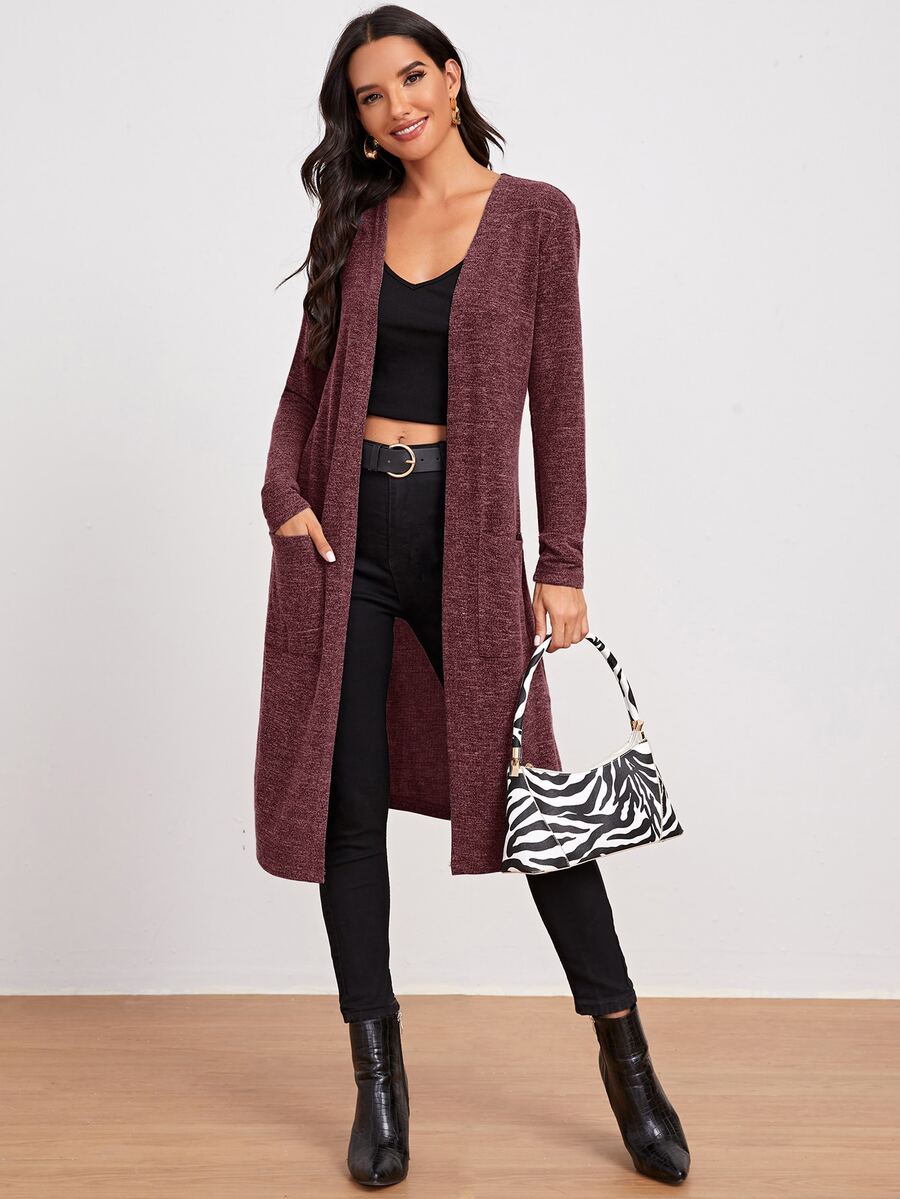 SHEIN LUNE Abrigo con bolsillo delantero - Granate - Ver 1