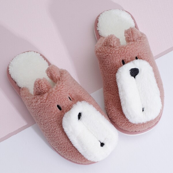 

Round Toe Fluffy Cartoon Slippers, Dusty pink