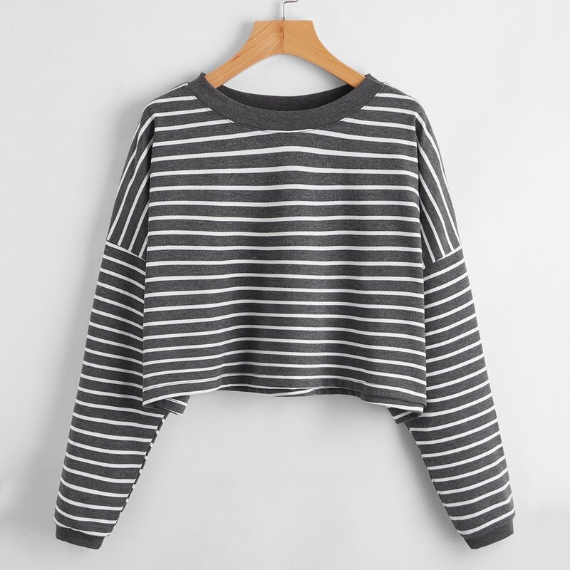 

Striped Pattern Drop Shoulder Oversized Tee, Grey