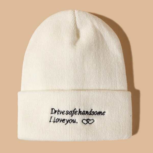 

Slogan Embroidery Beanie, White
