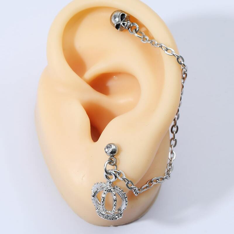 

1pc Guys Skull Decor Earring, Silver