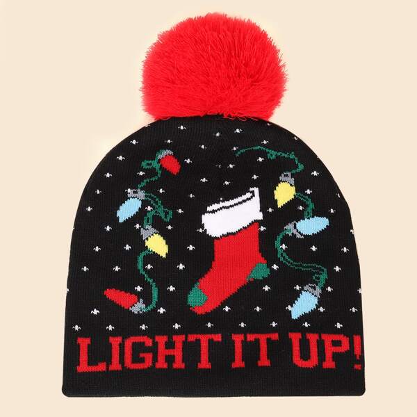 

Men Christmas Pom Pom Beanie, Black