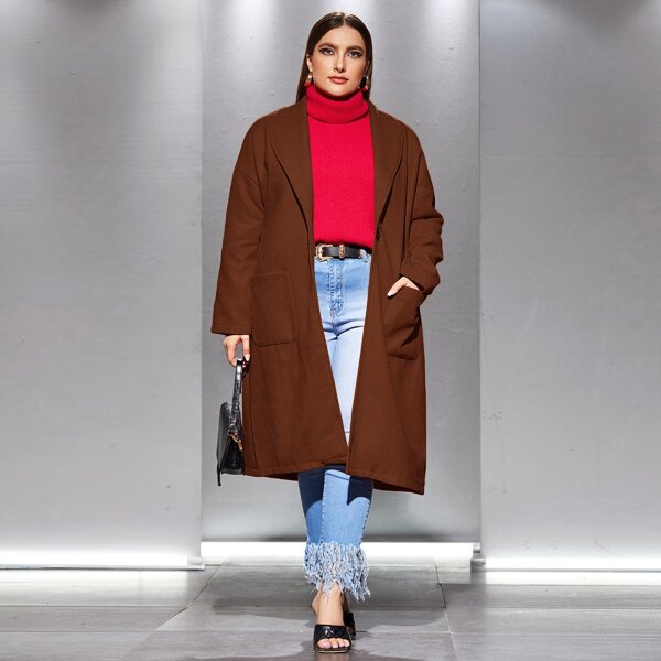 

Plus Shawl Collar Single Button Overcoat, Rust brown