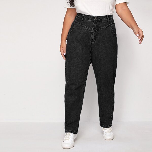 

Plus Slant Pocket Mom Jeans, Black