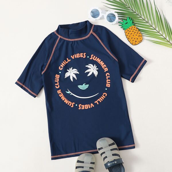

Boys Letter Graphic Swim Top, Navy blue
