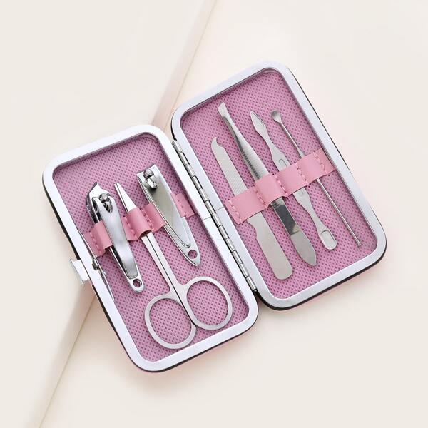 

7pcs Stainless Nail Clipper Set, Pink