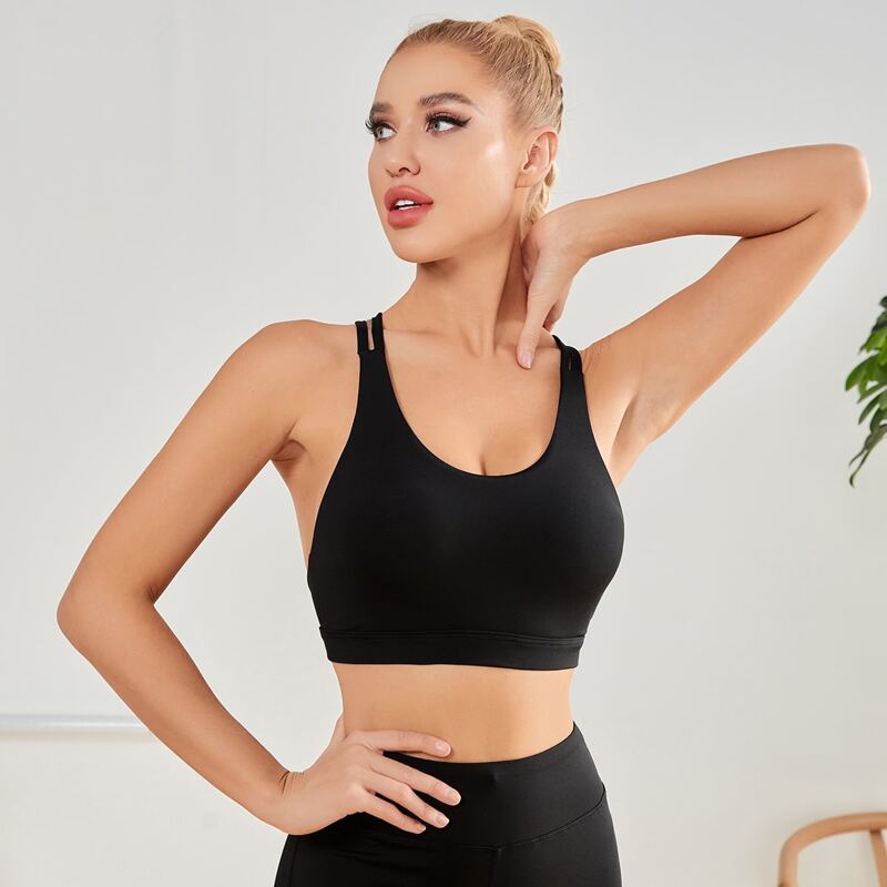 

Strappy Criss Cross Backless Sports Bra, Black