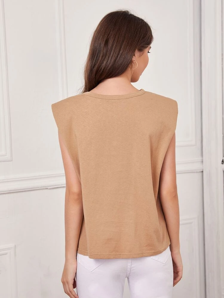 Slogan Graphic Shoulder Pad Tank Top