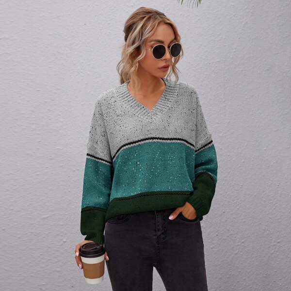 

Drop Shoulder Color Block Oversize Sweater, Multicolor