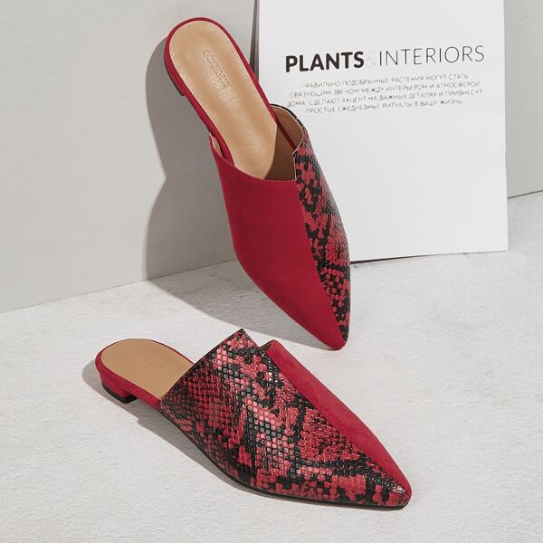

Snakeskin Print Point Toe Mules, Red