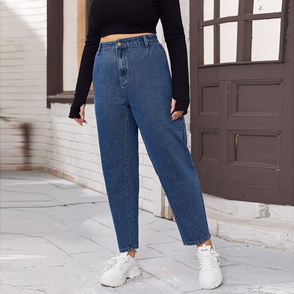 

Plus High Waist Mom Jeans, Dark wash