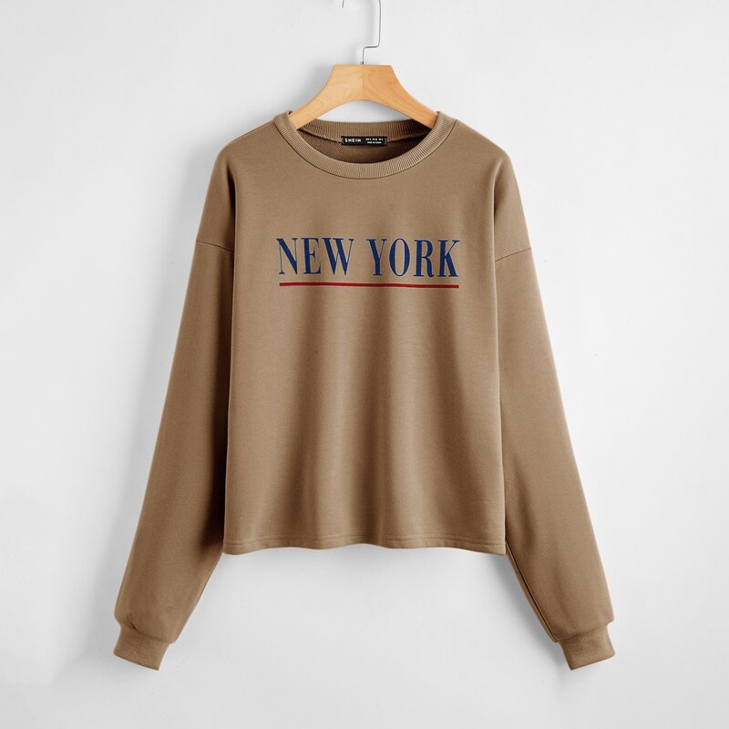 

Drop Shoulder Letter Graphic Sweatshirt, Camel