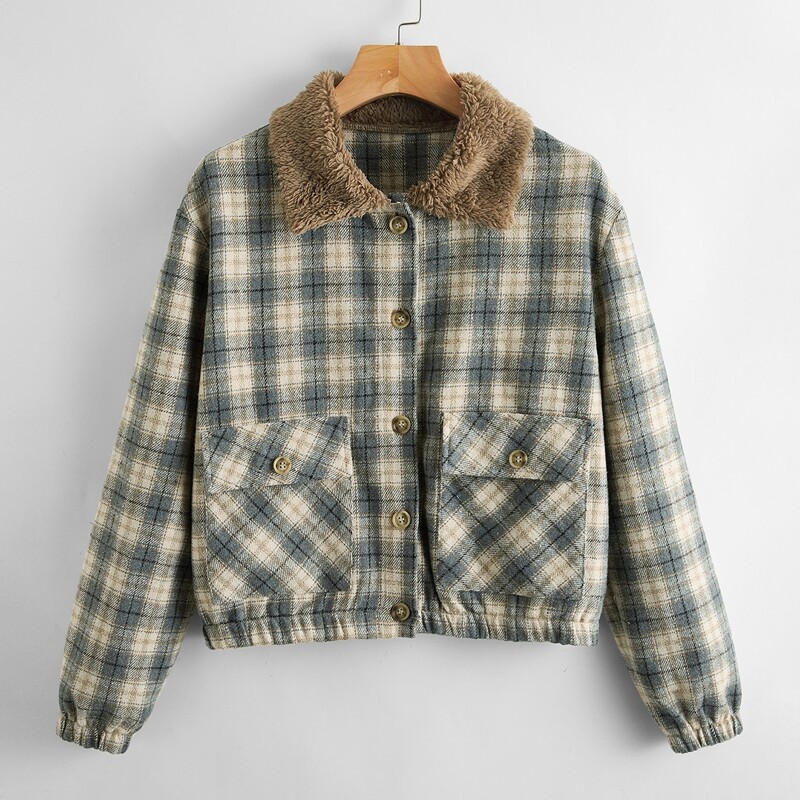 

Plaid Print Single Breasted Flap Pocket Front Jacket, Multicolor