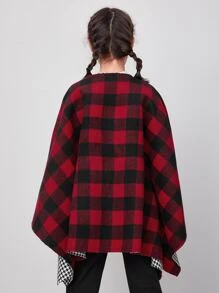 SHEIN Girls Gingham Open Front Cape Coat - Multicolor - View 2