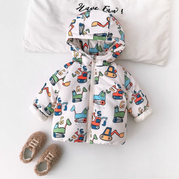 

Toddler Boys Cartoon & Letter Graphic Hooded Coat, Multicolor