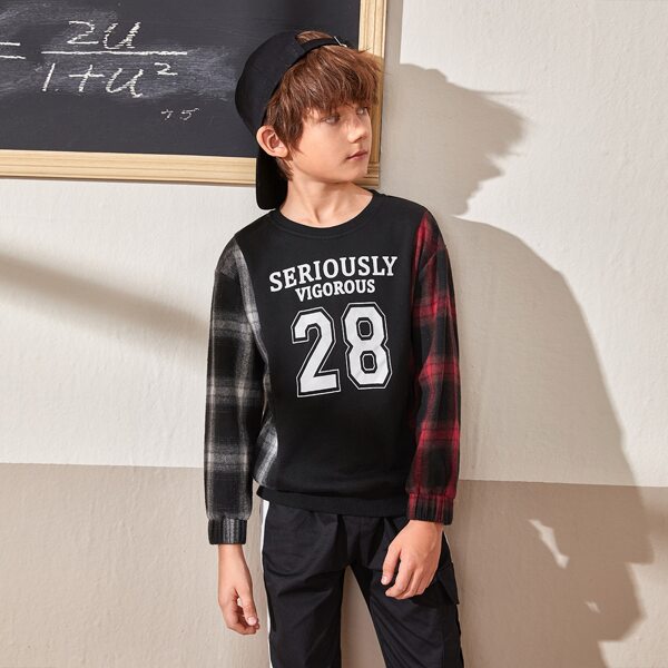 

Boys Tartan Number Graphic Sweatshirt, Black