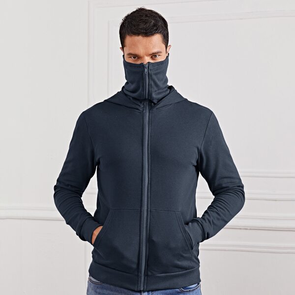 

Men Zip Up Pocket Detail Neck Gaiter Hoodie, Navy blue