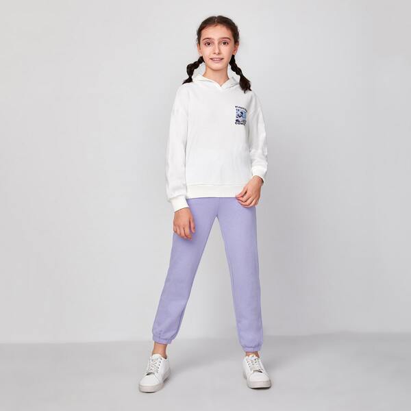 

Girls Slogan Graphic Drop Shoulder Hoodie & Sweatpants Set, Multicolor