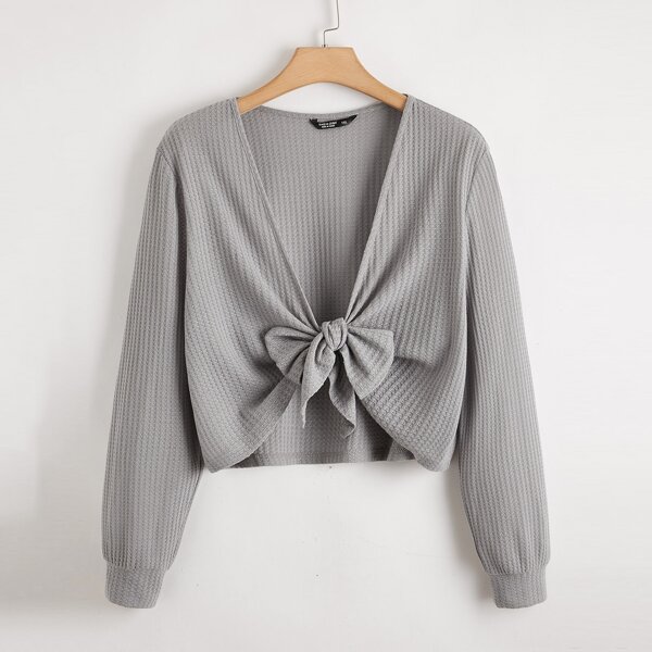 

Plus Solid Knot Front Top, Grey