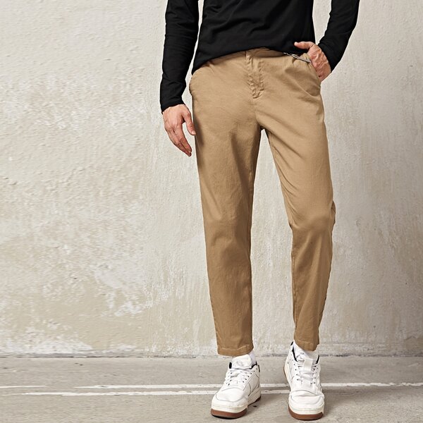 

Men Slant Pocket Pants With Chain, Khaki