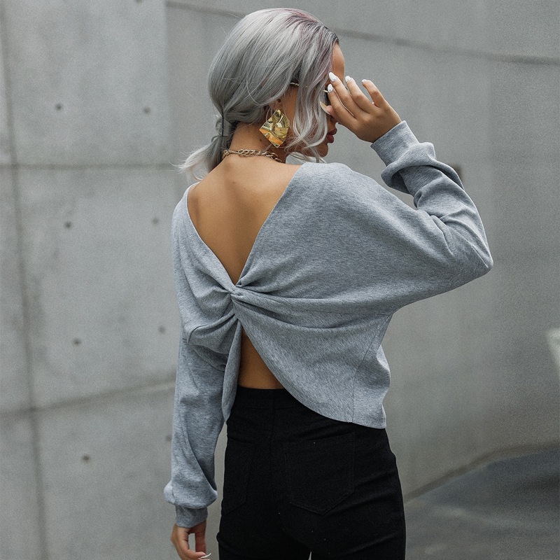 

Twist Back Drop Shoulder Crop Tee, Grey