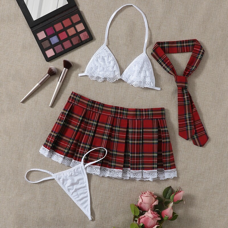 

4pack Tartan Floral Lace School Costume Set, Multicolor
