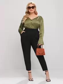 Firerie Quần Plus Size Túi màu trơn Giải trí - màu đen - Xem 4