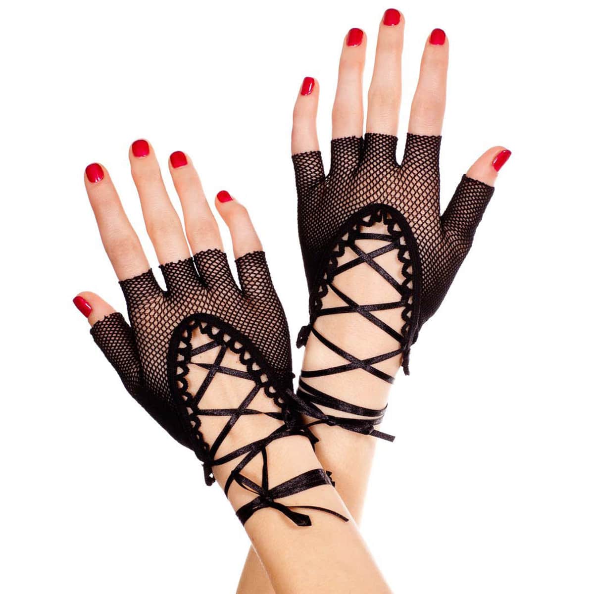 

Lace-up Mesh Gloves, Black
