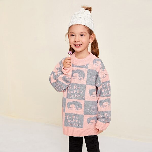 

Toddler Girls Figure & Slogan Pattern Sweater, Multicolor