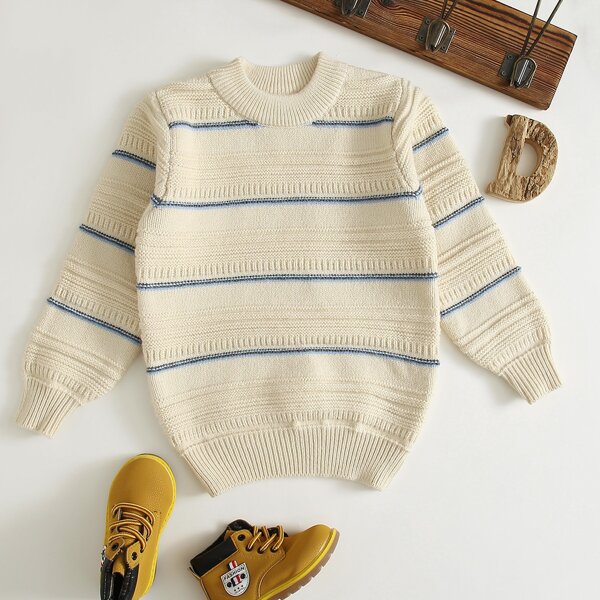 

Toddler Boys Striped Pattern Sweater, Beige